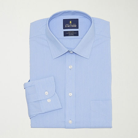 Stafford Smart Tech Mens Regular Fit Stretch Fabric Wrinkle Free Long Sleeve Dress Shirt, 17-17.5 34-35, Blue