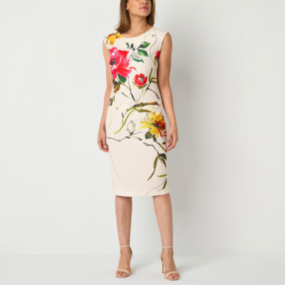 Maya Brooke Womens Sleeveless Floral Sheath Dress