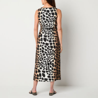 Liz Claiborne Womens Sleeveless Animal Midi A-Line Dress