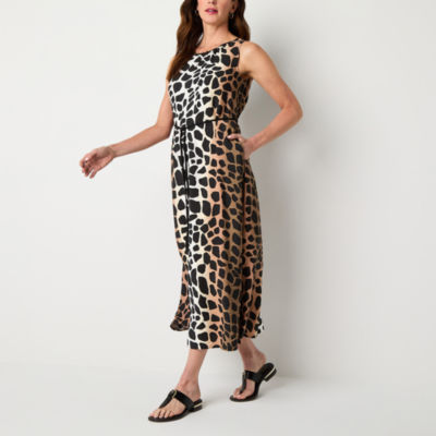Liz Claiborne Womens Sleeveless Animal Midi A-Line Dress