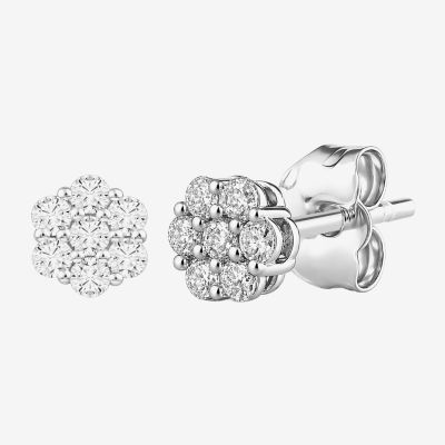 Diamond Blossom 1/4 CT. T.W. Lab Grown White Diamond 10K White or Yellow Gold 5.2mm Flower Stud Earrings