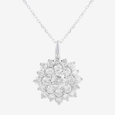 (G / I1) Womens 2 CT. Lab Grown White Diamond 10K Gold Flower 18 Inch Pendant Necklace