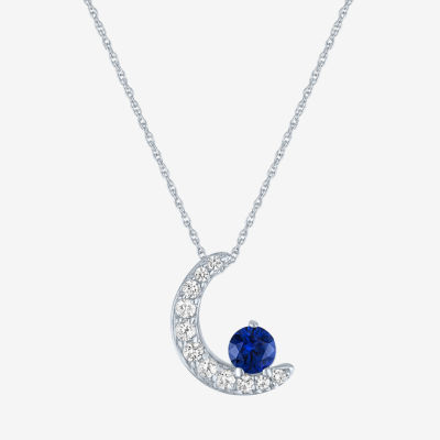 Womens Lab Created Blue Sapphire Pure Silver Over Brass Moon 16 Inch Pendant Necklace