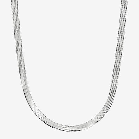 Made in Italy Womens Sterling Silver 20 Inch Herringbone Chain Necklace, One Size, White