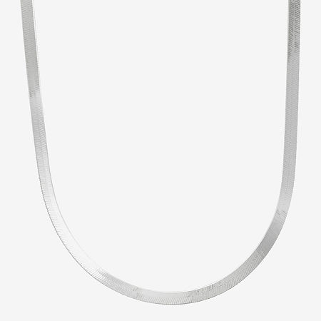 Made in Italy Womens Sterling Silver 20 Inch Herringbone Chain Necklace, One Size, White