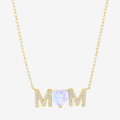 Womens Lab Created White Opal 14K Gold Over Brass Heart 16 Inch Pendant Necklace