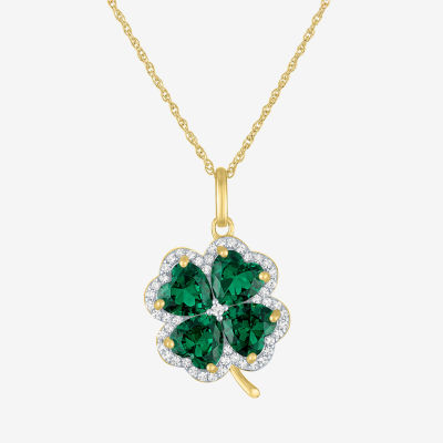 Womens Simulated Green Emerald 14K Gold Over Brass Clover 16 Inch Pendant Necklace