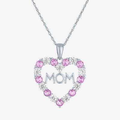 Womens Lab Created Pink Sapphire Pure Silver Over Brass Heart 16 Inch Pendant Necklace