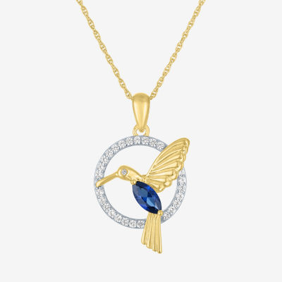 Womens Lab Created Blue Sapphire 14K Gold Over Brass 16 Inch Pendant Necklace
