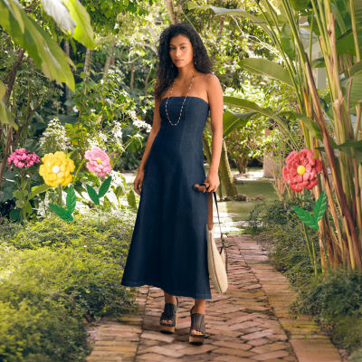 a.n.a Dark Wash Denim Midi Dress