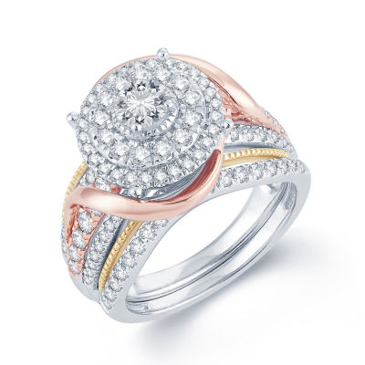 1 1/2 CT.T.W. Natural Diamond 14K  Tri-Color Gold Engagement Ring