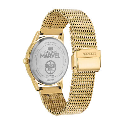 Citizen Captain Marvel Marvel Womens Gold Tone Stainless Steel Bracelet Watch Fe7062-51w