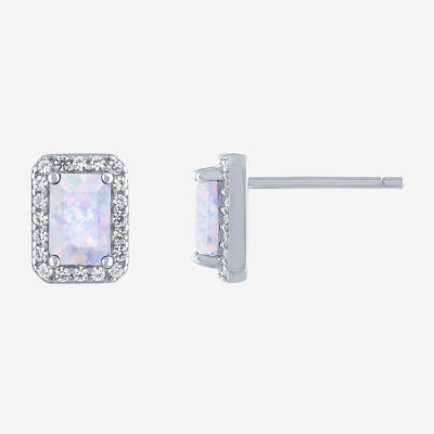 Limited Time Special! Lab Created White Opal Sterling Silver 8mm Stud Earrings