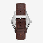 Relic By Fossil Mens Multi-Function Silver Tone Leather Strap Watch Zr15974