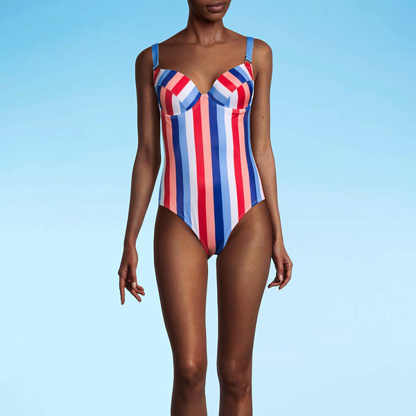 Outdoor Oasis Womens Striped One Piece Swimsuit