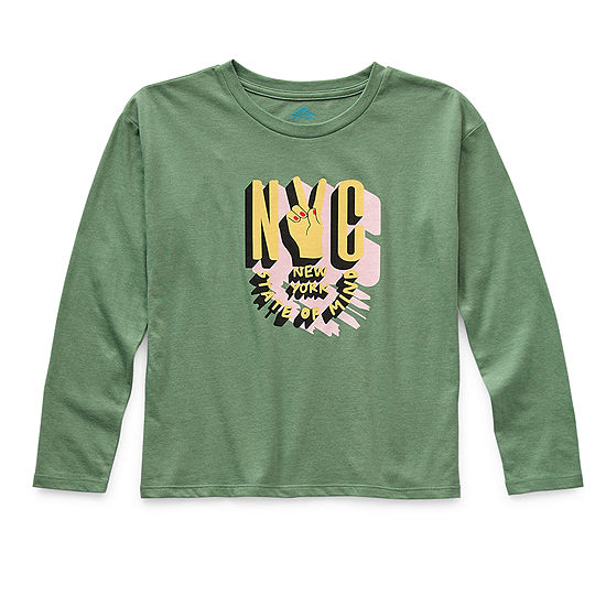 Thereabouts Little & Big Girls Round Neck Long Sleeve Graphic T-Shirt
