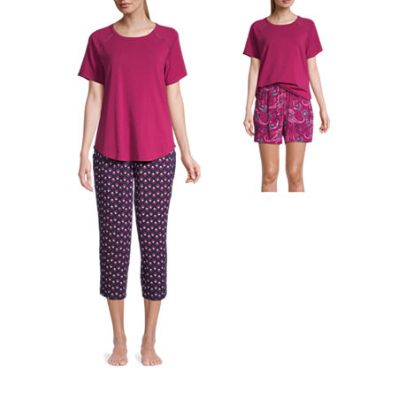 Liz Claiborne Womens 3-pc. Short and Capri Pajama Set, X-small , Pink