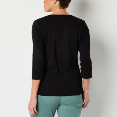 St. John's Bay Womens Tall V Neck 3/4 Sleeve T-Shirt