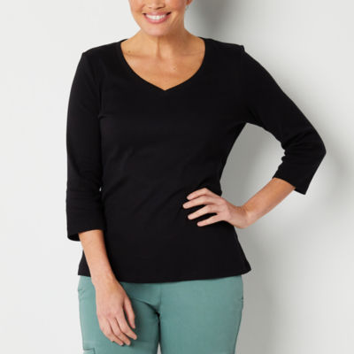 St. John's Bay Womens Tall V Neck 3/4 Sleeve T-Shirt
