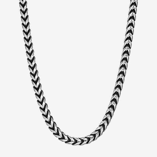 Mens Stainless Steel & Black IP 8mm Foxtail Chain Necklace