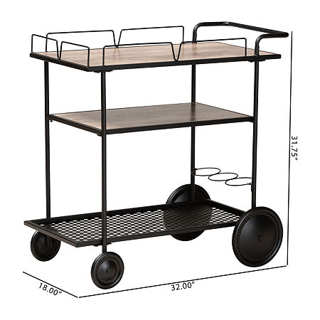 Huntley Wood-Top Serving Cart, One Size, Brown