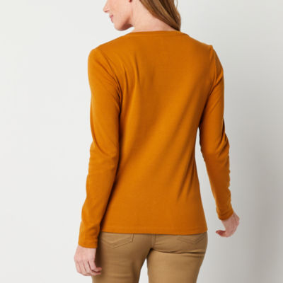 St. John's Bay Womens V Neck Long Sleeve T-Shirt
