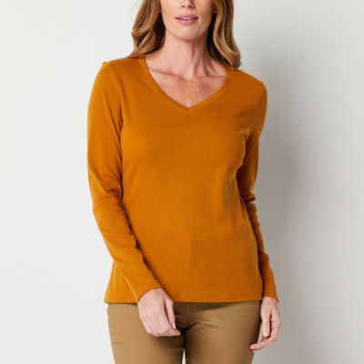 St. John's Bay Womens V Neck Long Sleeve T-Shirt