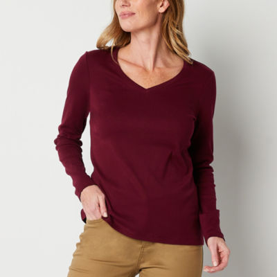 St. John's Bay Womens V Neck Long Sleeve T-Shirt