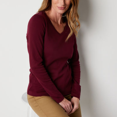 St. John's Bay Womens V Neck Long Sleeve T-Shirt