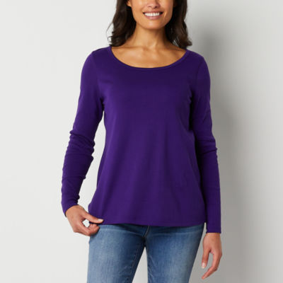 St. John's Bay Womens Scoop Neck Long Sleeve Adaptive Easy-on + Easy-off T-Shirt