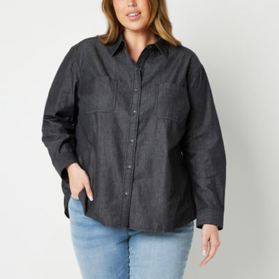 A.n.a Plus Womens Long Sleeve Regular Fit Button-Down Shirt