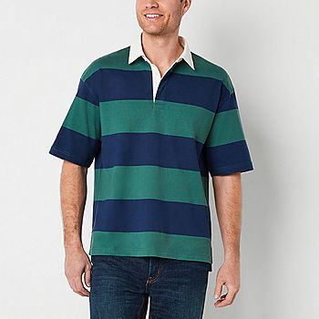 Arizona Mens Regular Fit Short Stp Grnblue - Shirt, Color: Sleeve Striped Rugby JCPenney