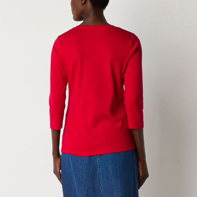 St. John's Bay Womens Tall V Neck 3/4 Sleeve T-Shirt