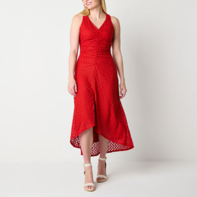 Melonie T Sleeveless Crochet High-Low Fit + Flare Dress