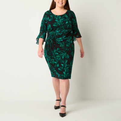 Connected Apparel Plus Womens 3/4 Sleeve Sheath Dress