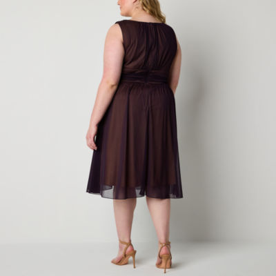 Connected Apparel Womens Plus Sleeveless Fit + Flare Dress