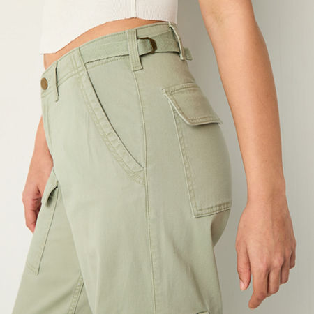 Arizona Womens Low Rise Straight Cargo Pant-Juniors, 22, Green