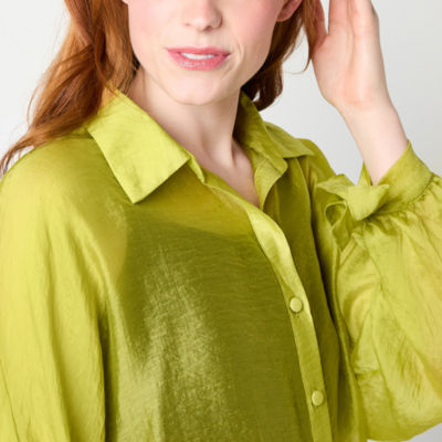 Worthington Womens Long Sleeve Tie Sleeve Regular Fit Button-Down Shirt