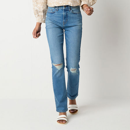 a.n.a Womens High Rise Straight Leg Jean, 16, Blue