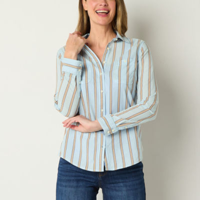 St. John's Bay Womens Long Sleeve Regular Fit Button-Down Shirt