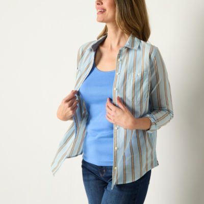 St. John's Bay Womens Long Sleeve Regular Fit Button-Down Shirt