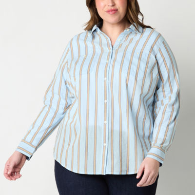 St. John's Bay Plus Womens Long Sleeve Regular Fit Button-Down Shirt