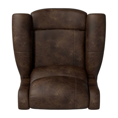 ProLounger Pressler Extra Large Rolled Arm Rocker Recliner in Distressed Faux Leather with Nailhead Trim