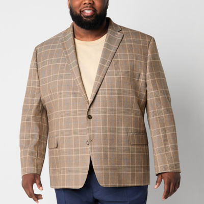 Shaquille O'Neal XLG Mens Big and Tall Plaid Stretch Fabric Classic Fit Sport Coat