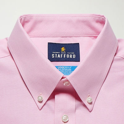 Stafford Coolmax All Season Oxford Mens Regular Fit Stretch Fabric Wrinkle Free Long Sleeve Dress Shirt