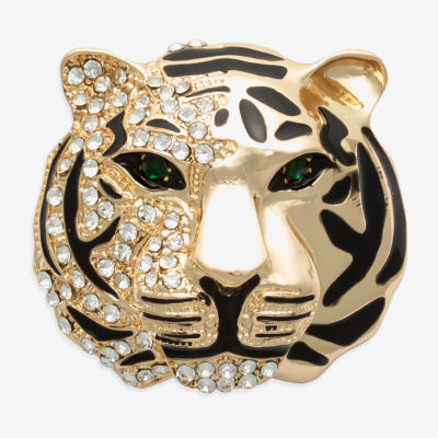 Bijoux Bar Gold Tone Tiger Glass Brooch