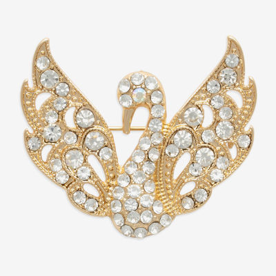 Bijoux Bar Gold Tone Swan Glass Brooch