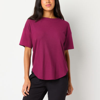 Xersion Womens Rib Round Neck Short Sleeve T-Shirt