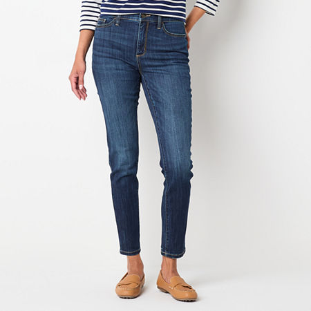 St. John's Bay Womens Mid Rise Skinny Fit Jean, 4 Petite, Blue