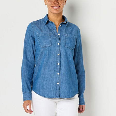 St. John's Bay Womens Long Sleeve Adaptive Regular Fit Easy-on + Easy-off Button-Down Shirt